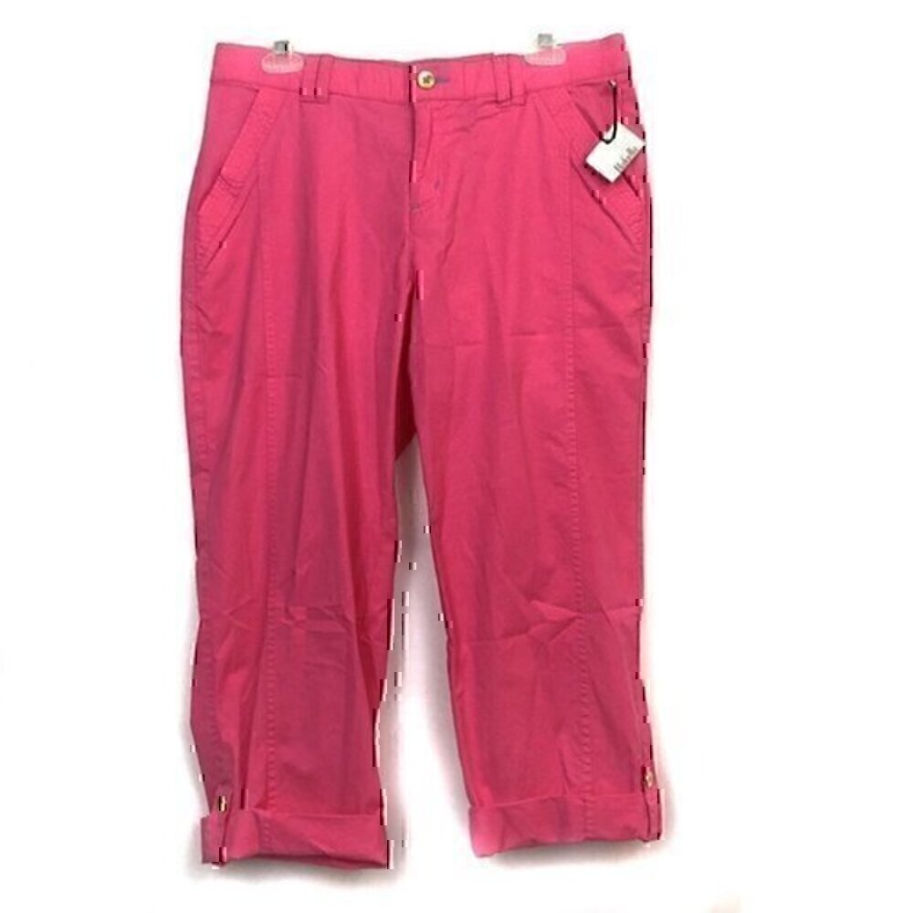 NEW NWT RAFAELLA Classic Capri Bright Hot Pink Barbie Cuffed Cotton Pants PETITE
